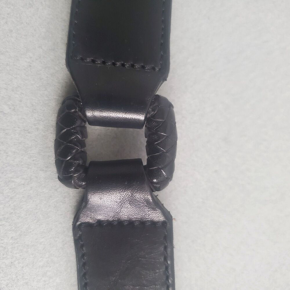 Vintage Fossil Black Leather Belt Medium Interlocking Ring Y2K Waist Belt - Picture 6 of 16